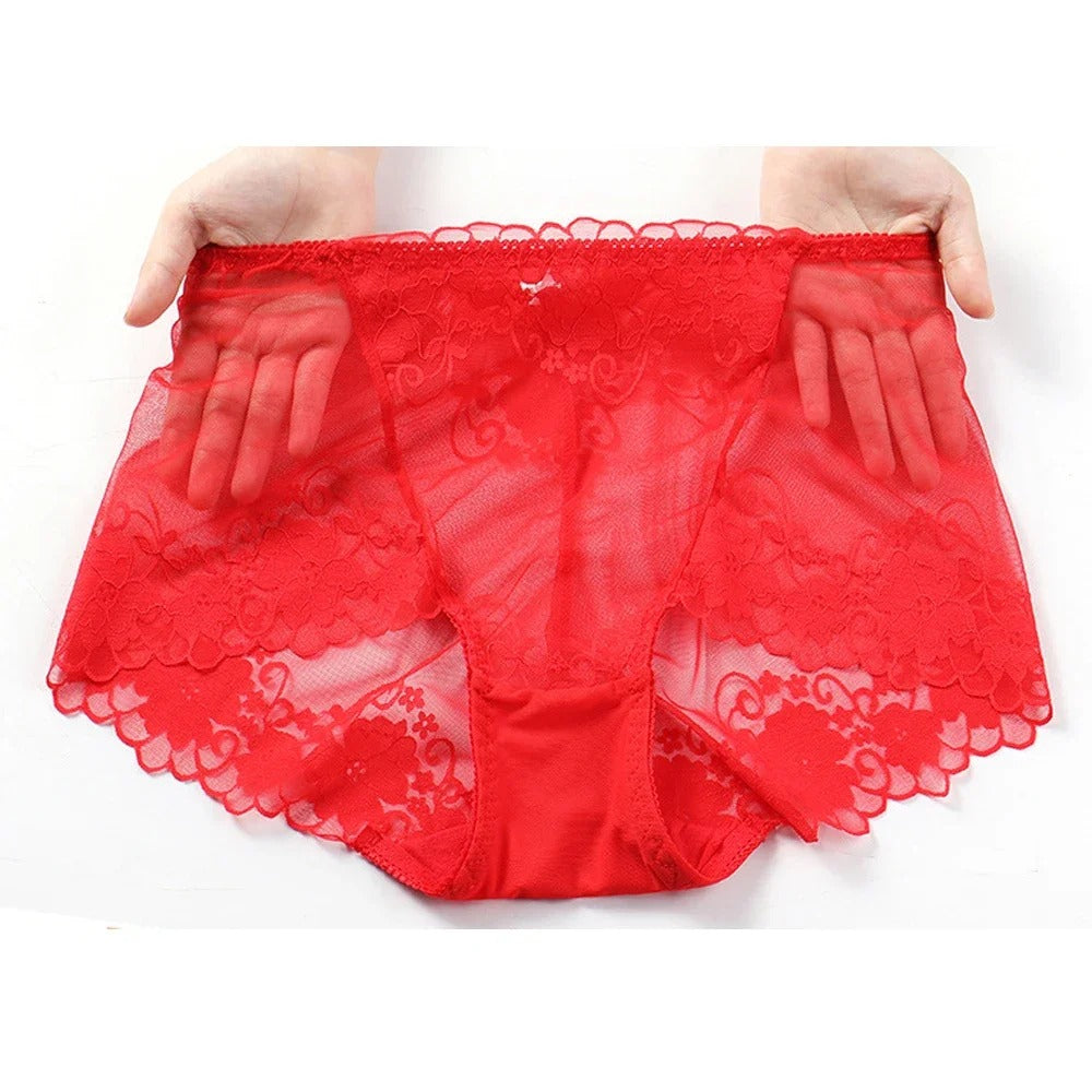 Plus Size High Waist Panties Women Underwear Sexy Lace Transparent Briefs
