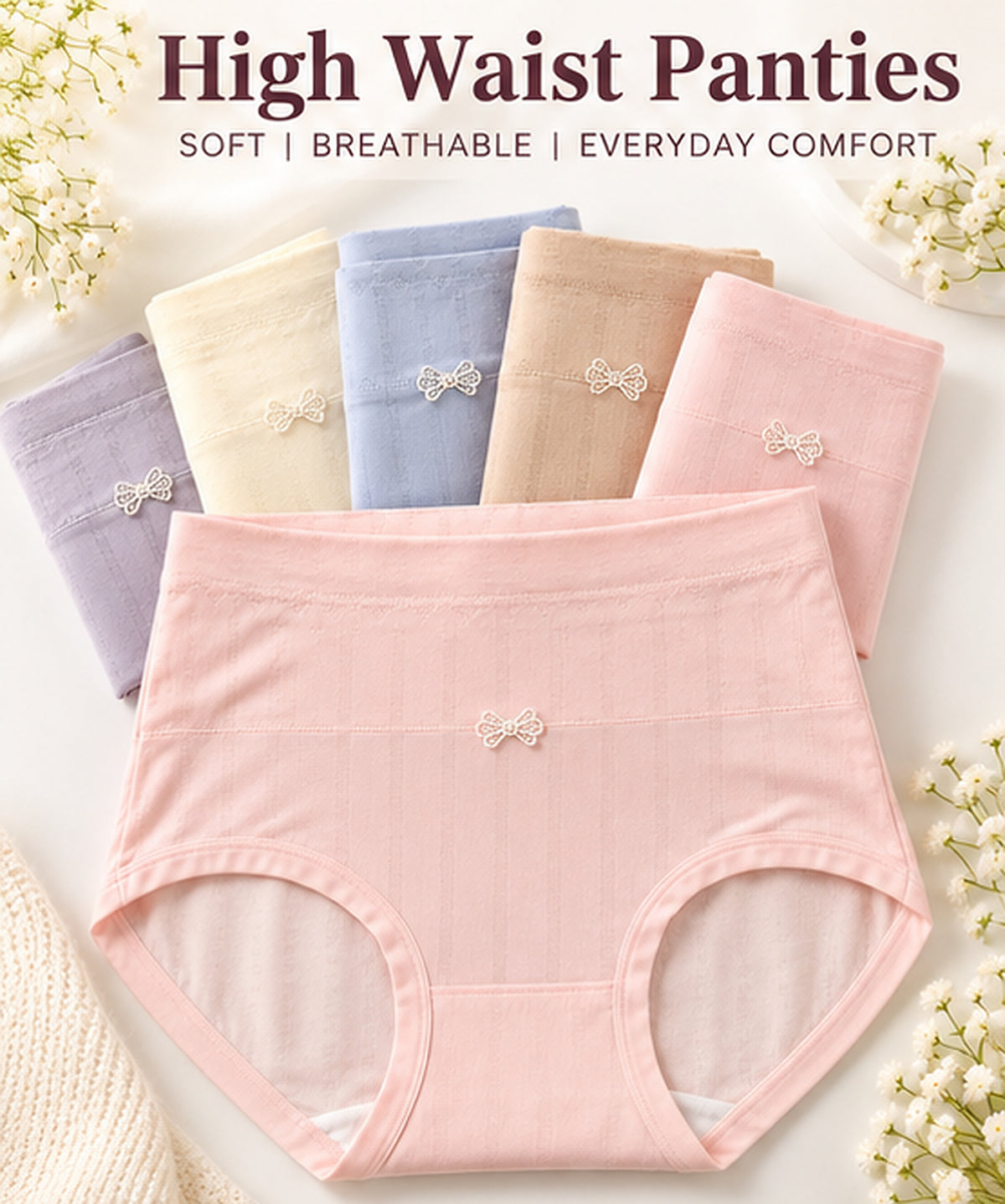 Intimate thread High waisted soft Breathable cotton bow Panties packs