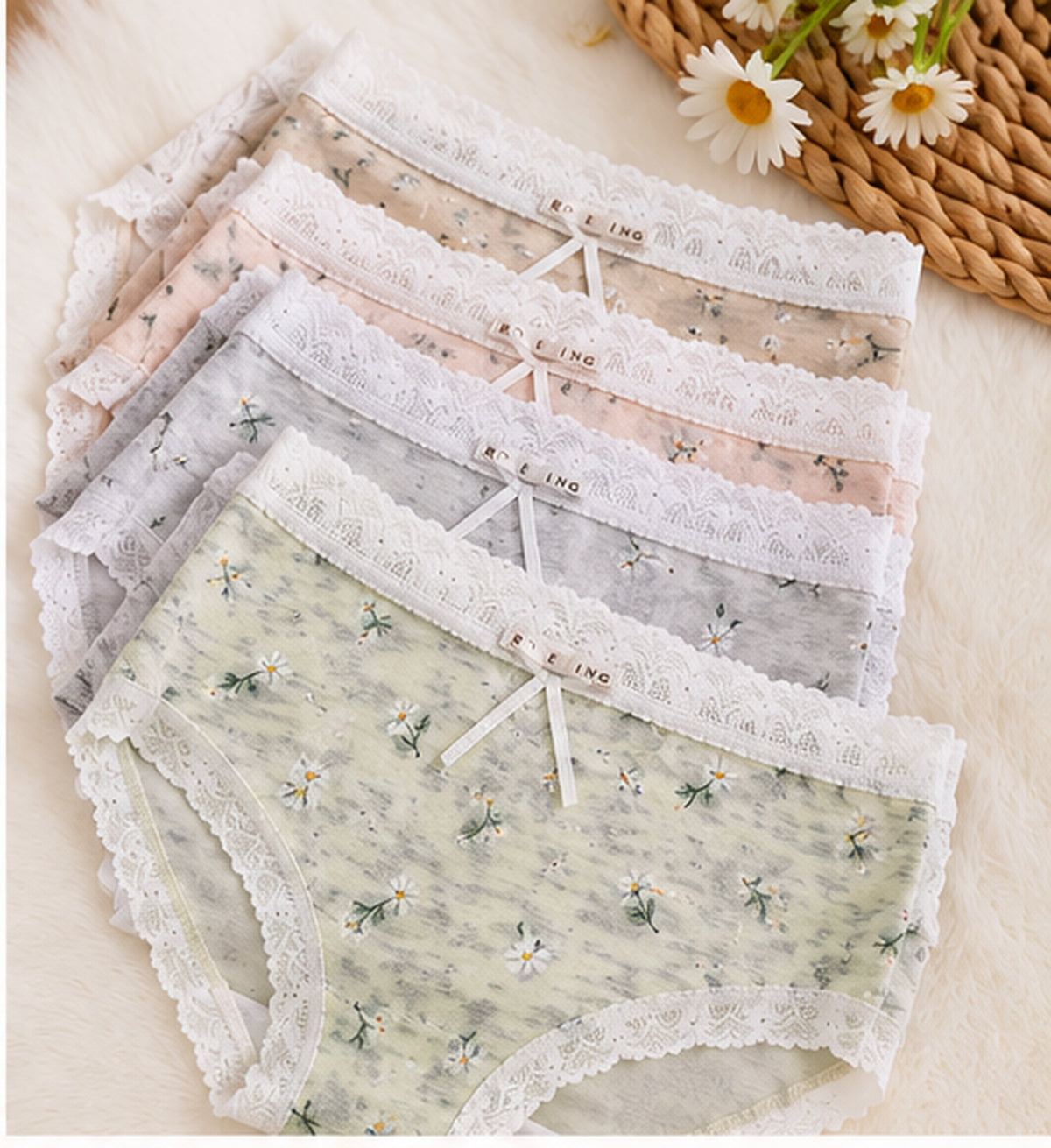 Cotton Floral lace Bow panties ( Pack of 3)
