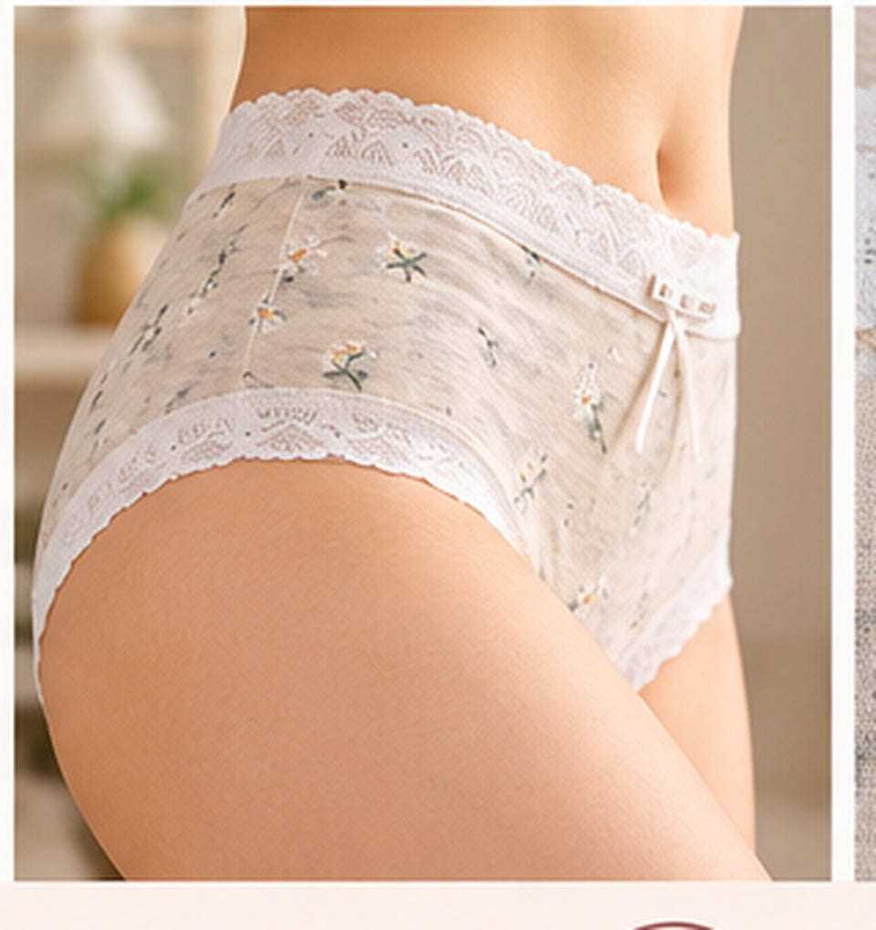 Cotton Floral lace Bow panties ( Pack of 3)