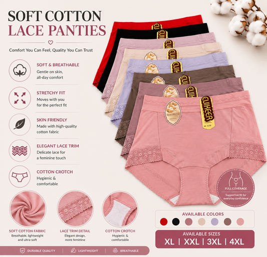Plus Size Cotton Lace Panties (Pack of 3)