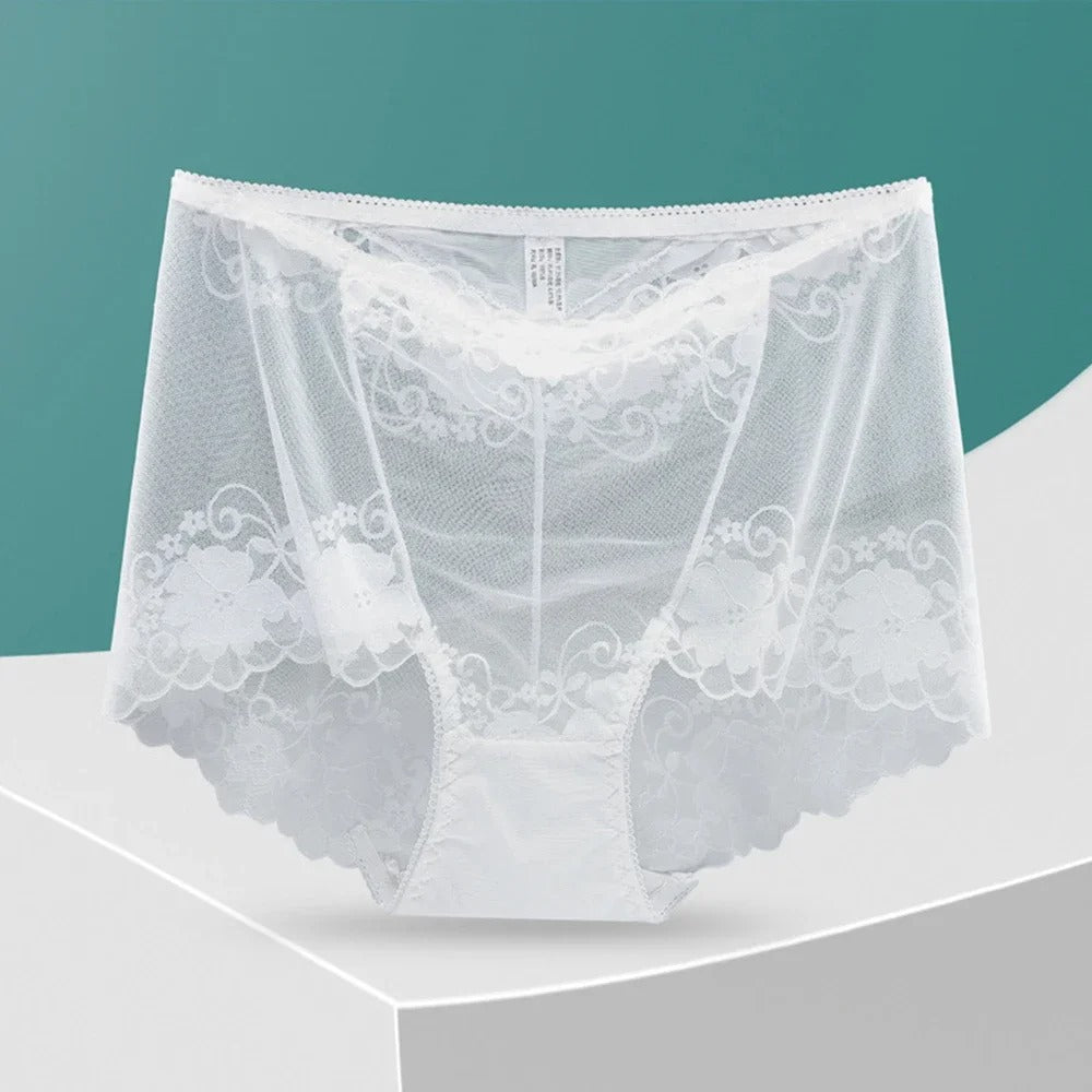 Plus Size High Waist Panties Women Underwear Sexy Lace Transparent Briefs