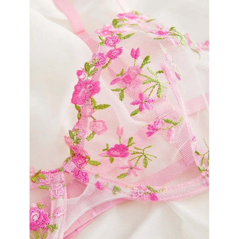 🌸 Luxury Floral Embroidered Sheer Bra & Panty Set 💕 | 2-Piece Lace Lingerie for Women ✨
