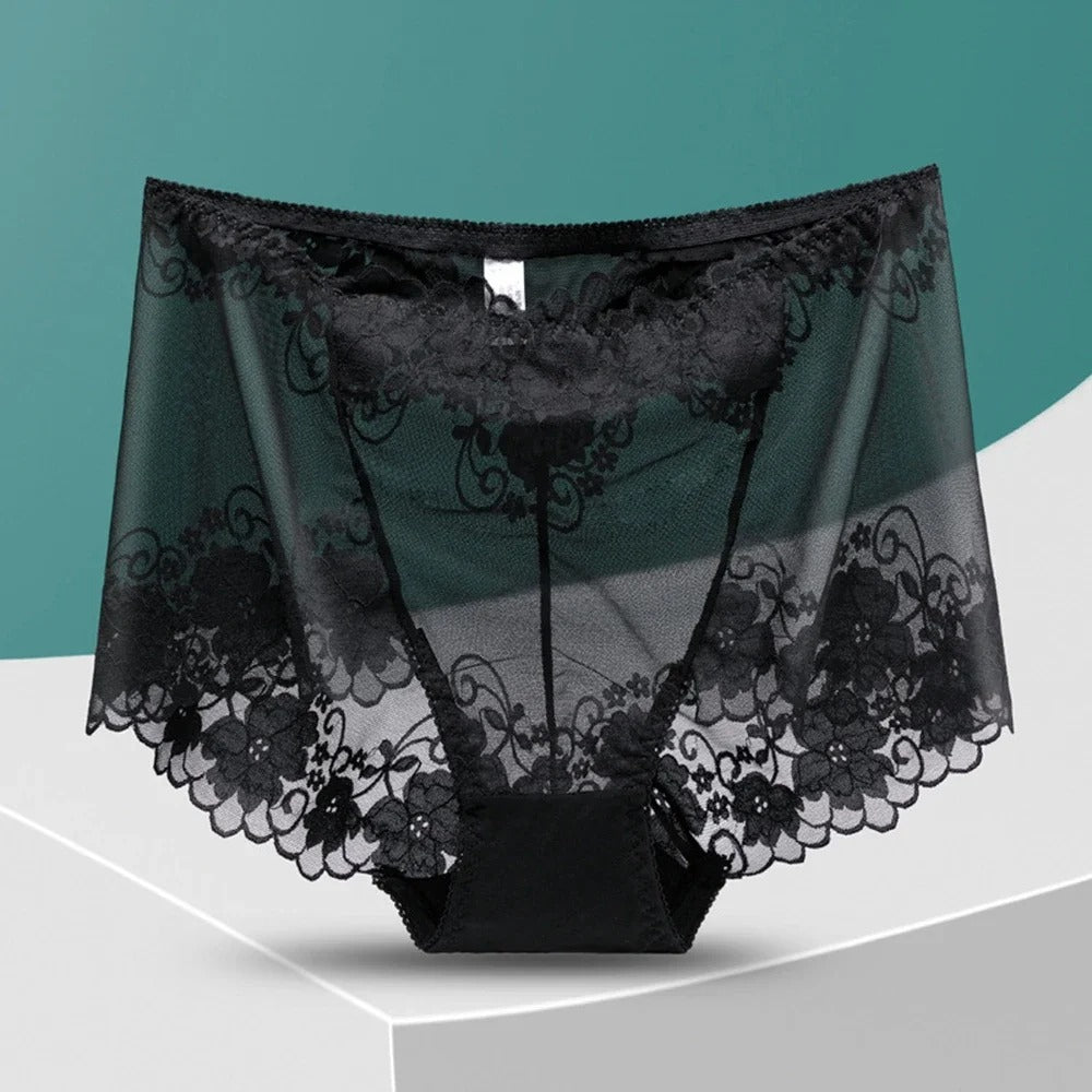 Plus Size High Waist Panties Women Underwear Sexy Lace Transparent Briefs