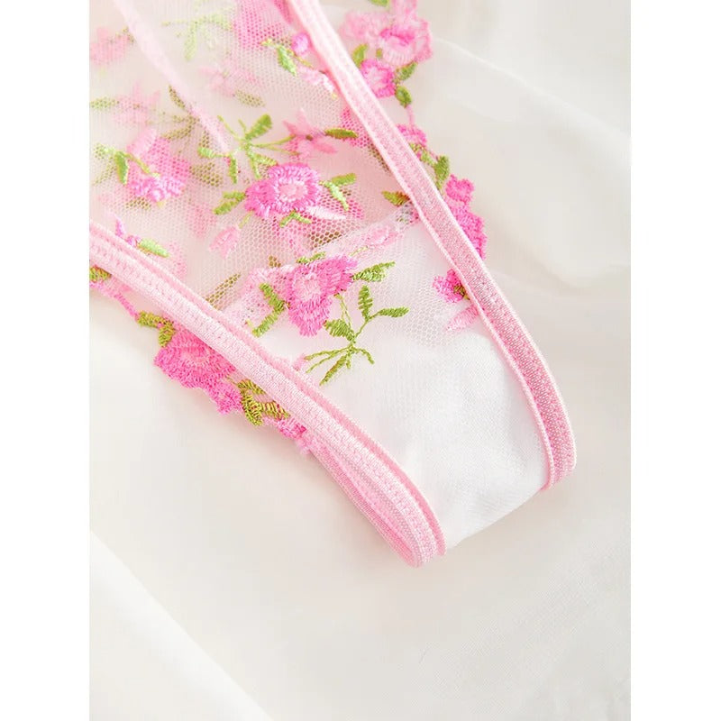 🌸 Luxury Floral Embroidered Sheer Bra & Panty Set 💕 | 2-Piece Lace Lingerie for Women ✨