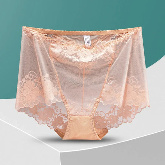 Plus Size High Waist Panties Women Underwear Sexy Lace Transparent Briefs