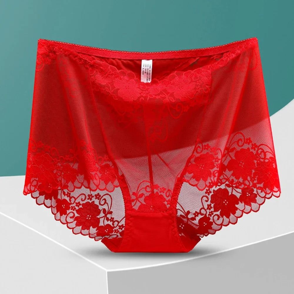 Plus Size High Waist Panties Women Underwear Sexy Lace Transparent Briefs