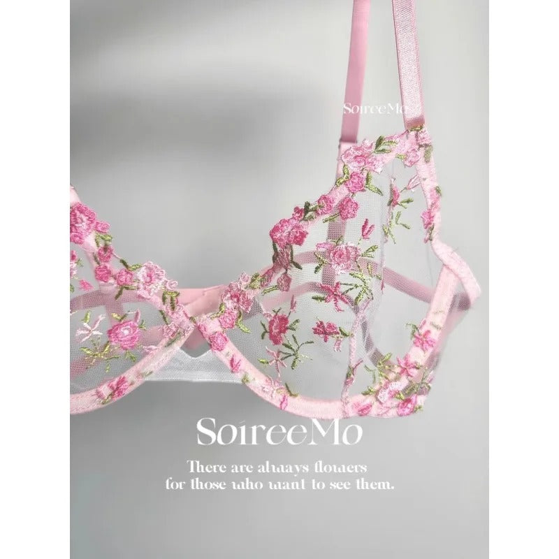 🌸 Luxury Floral Embroidered Sheer Bra & Panty Set 💕 | 2-Piece Lace Lingerie for Women ✨
