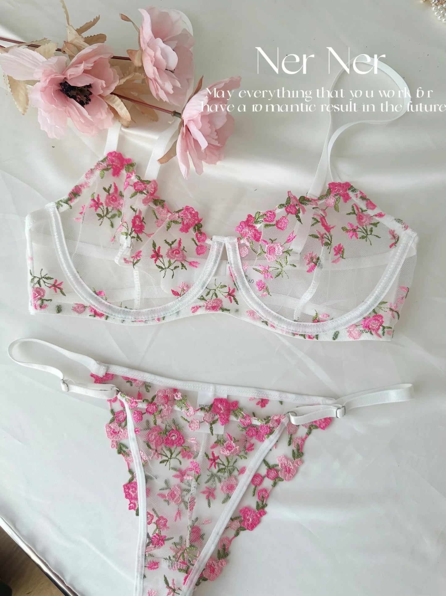 🌸 Luxury Floral Embroidered Sheer Bra & Panty Set 💕 | 2-Piece Lace Lingerie for Women ✨